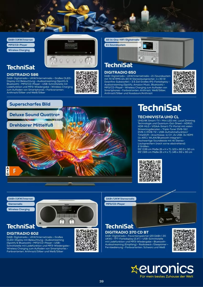 Aktueller Prospekt Euronics - Prospekte - von 03.12 bis 31.12.2024 - strona 39 - produkty: Bau, beleuchtung, dvb, dvb-s2, eis, elle, ente, fernbedienung, gin, HDMI, lautsprecher, LG, Mp3, nuss, Radio, rel, Ria, smartphone, smartphones, Subwoofer, TechniSat, tee, tft-farbdisplay, Ti, tuner, uhd, usb