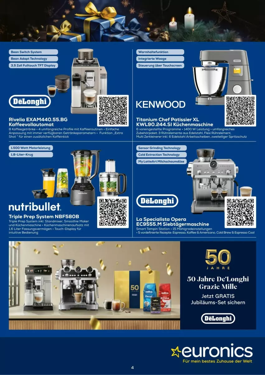 Aktueller Prospekt Euronics - Prospekte - von 03.12 bis 31.12.2024 - strona 4 - produkty: auto, edelstahl, eis, ente, Germ, getränk, getränke, Jubiläums, kaffee, kaffeevollautomat, küche, Küchen, küchenmaschine, latte, LG, milch, Mixer, rel, rind, smoothie, standmixer, tee, Ti, touchscreen, Waage