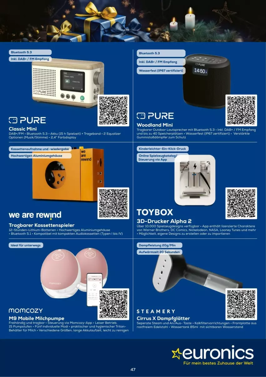 Aktueller Prospekt Euronics - Prospekte - von 03.12 bis 31.12.2024 - strona 47 - produkty: akku, batterie, batterien, brot, brother, Comics, Dampfglätter, deo, drucker, edelstahl, eis, latte, lautsprecher, rwe, spielzeug, Ti, wasser