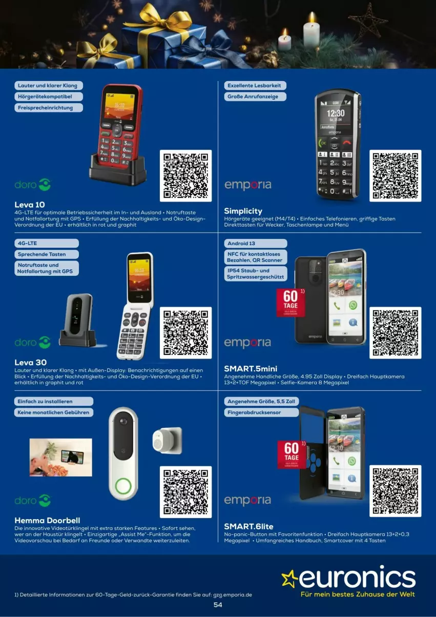 Aktueller Prospekt Euronics - Prospekte - von 03.12 bis 31.12.2024 - strona 54 - produkty: aust, bett, deo, elle, ente, fingerabdrucksensor, geld-zurück-garantie, GPS, hauptkamera, kamera, Lampe, Ria, Scanner, sim, Tasche, taschen, taschenlampe, telefon, Ti, wasser, weck