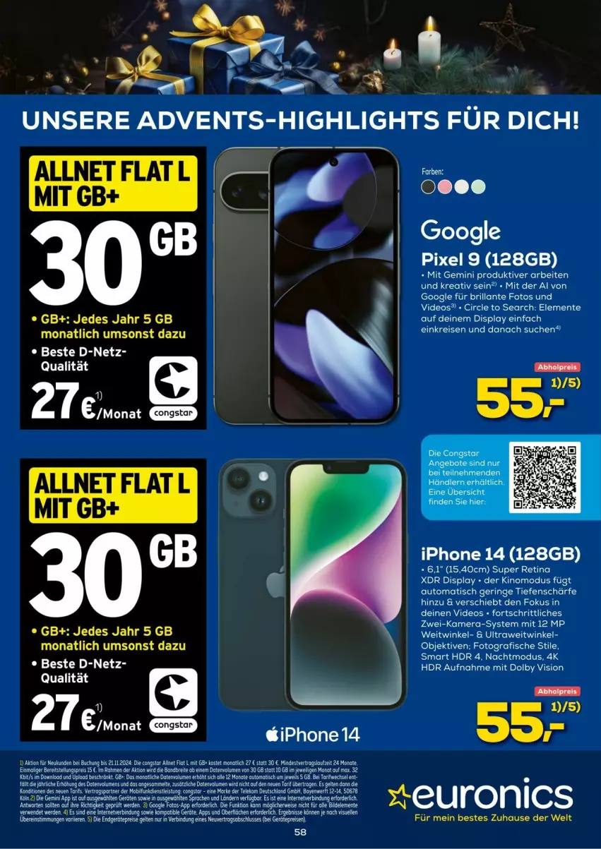 Aktueller Prospekt Euronics - Prospekte - von 03.12 bis 31.12.2024 - strona 58 - produkty: allnet flat, auto, buch, congstar, deo, eis, ente, erde, fisch, fische, iphone, kamera, reis, ring, rwe, Ti, tisch