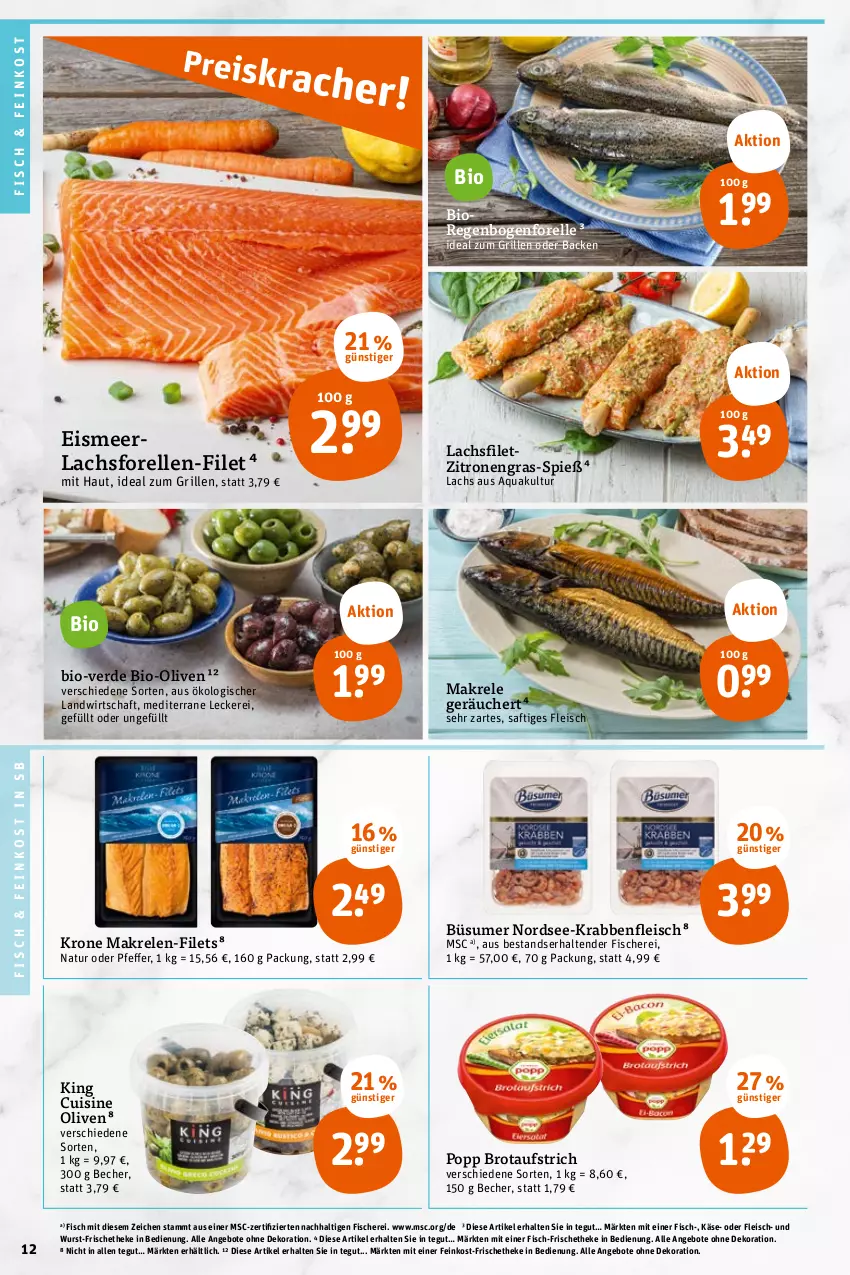 Aktueller Prospekt Tegut - Angebote der Woche - von 30.05 bis 03.06.2023 - strona 14 - produkty: angebot, angebote, aqua, aufstrich, Becher, bio, brot, brotaufstrich, dekoration, eis, elle, erde, feinkost, filet, filets, fisch, fische, Fischer, fleisch, forelle, grill, ideal zum grillen, Käse, krone, lachs, lachsfilet, Makrele, natur, Nordsee, olive, oliven, pfeffer, Popp, rel, saft, Schere, tender, Ti, wurst, zitrone, zitronen