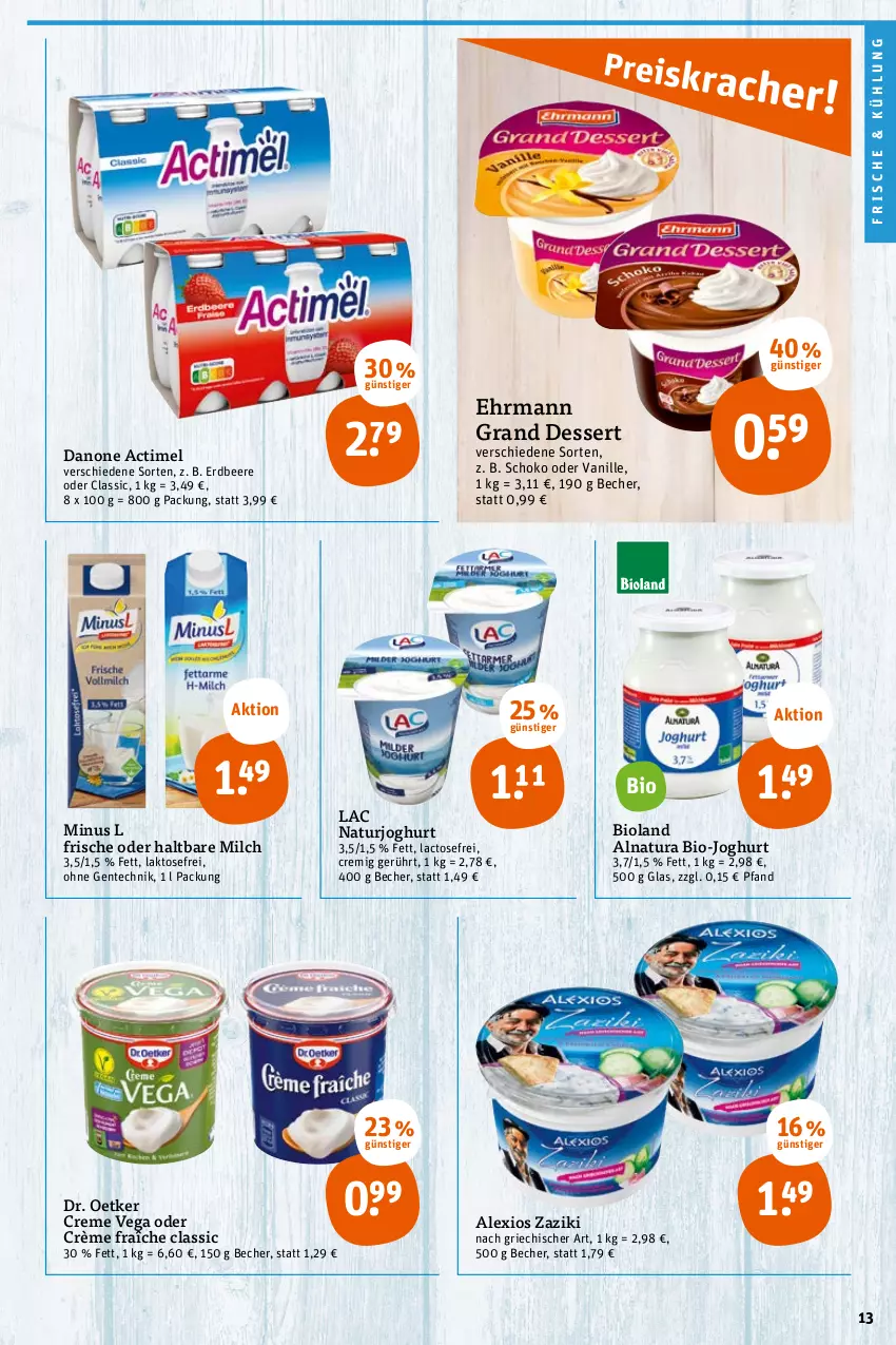 Aktueller Prospekt Tegut - Angebote der Woche - von 30.05 bis 03.06.2023 - strona 15 - produkty: actimel, Becher, beere, bio, bio-joghurt, bioland, creme, crème fraîche, danone, dessert, Dr. Oetker, ehrmann, Ehrmann Grand Dessert, ente, erdbeere, haltbare milch, joghur, joghurt, milch, natur, natura, naturjoghurt, schoko, Ti, vanille, zaziki