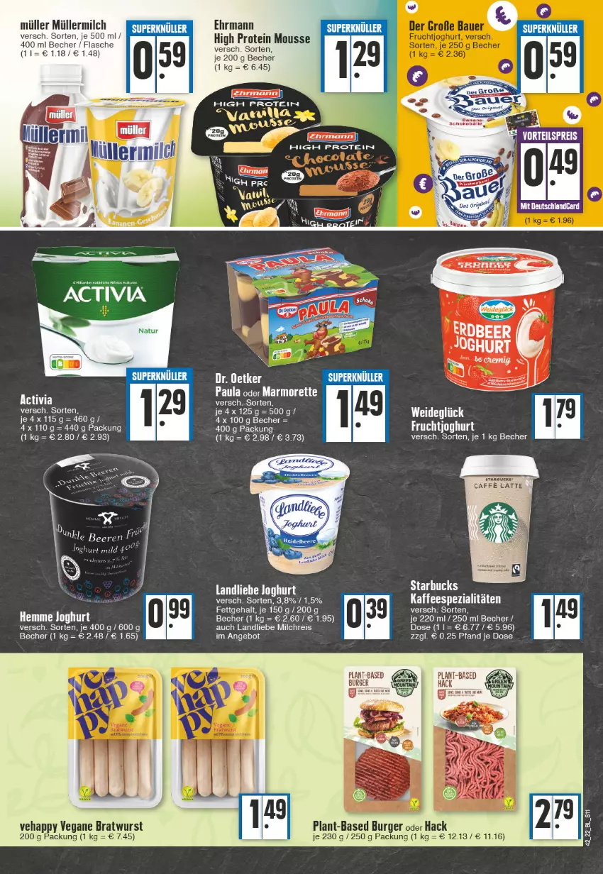 Aktueller Prospekt Edeka - Angebote der Woche - von 17.10 bis 22.10.2022 - strona 11 - produkty: activia, angebot, Becher, beere, beeren, bratwurst, burger, caffe, ehrmann, eis, flasche, frucht, fruchtjoghurt, joghur, joghurt, kaffee, kaffeespezialitäten, landliebe, landliebe joghurt, latte, marmorette, milch, milchreis, mousse, Müller, müllermilch, Paula, reis, Spezi, tee, Ti, wurst