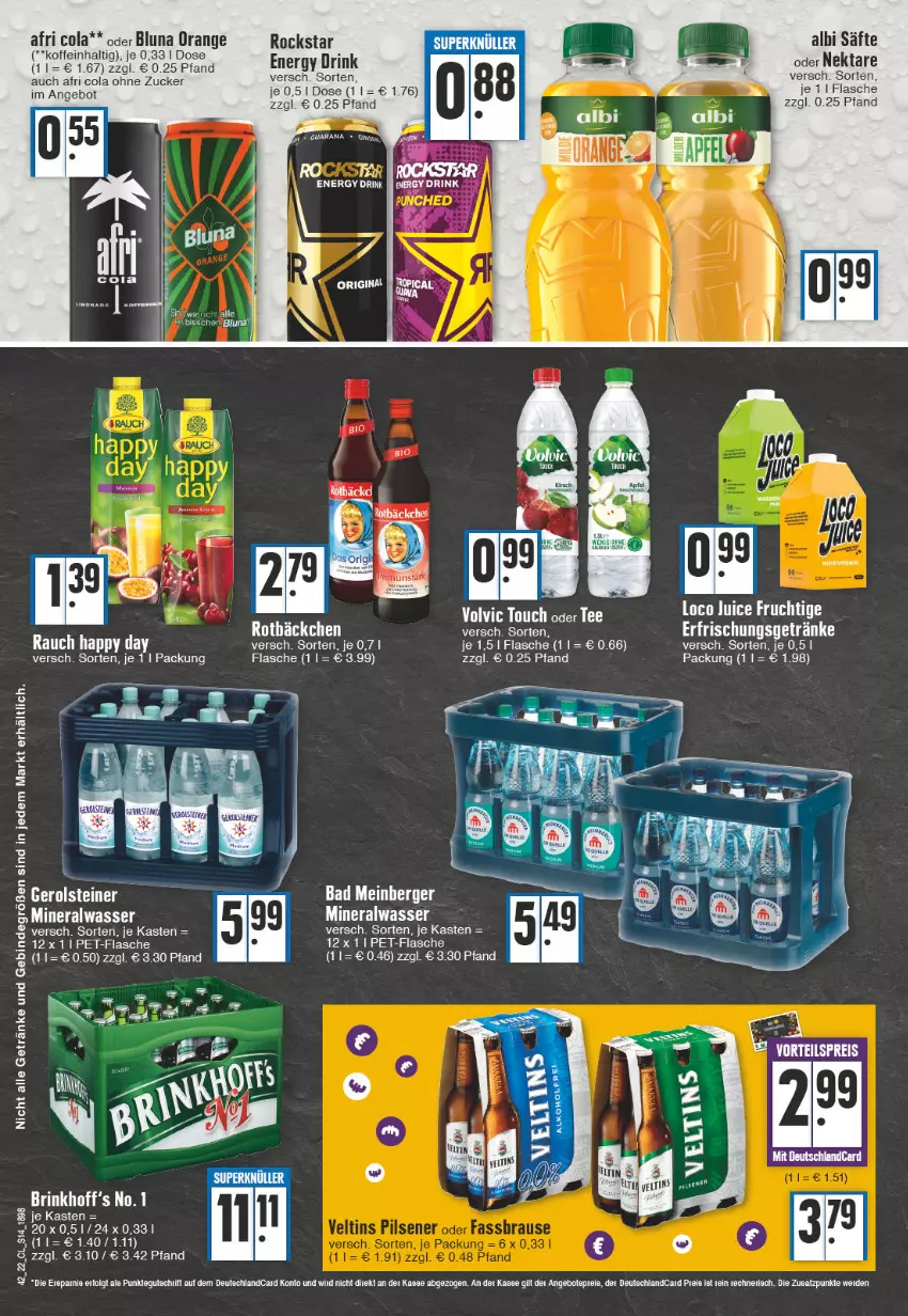 Aktueller Prospekt Edeka - Angebote der Woche - von 17.10 bis 22.10.2022 - strona 14 - produkty: Alwa, Bad, Berger, bier, drink, flasche, frucht, getränk, getränke, gin, Happy Day, LG, mineralwasser, pet-flasche, Rauch, tee, Ti, volvic, wasser