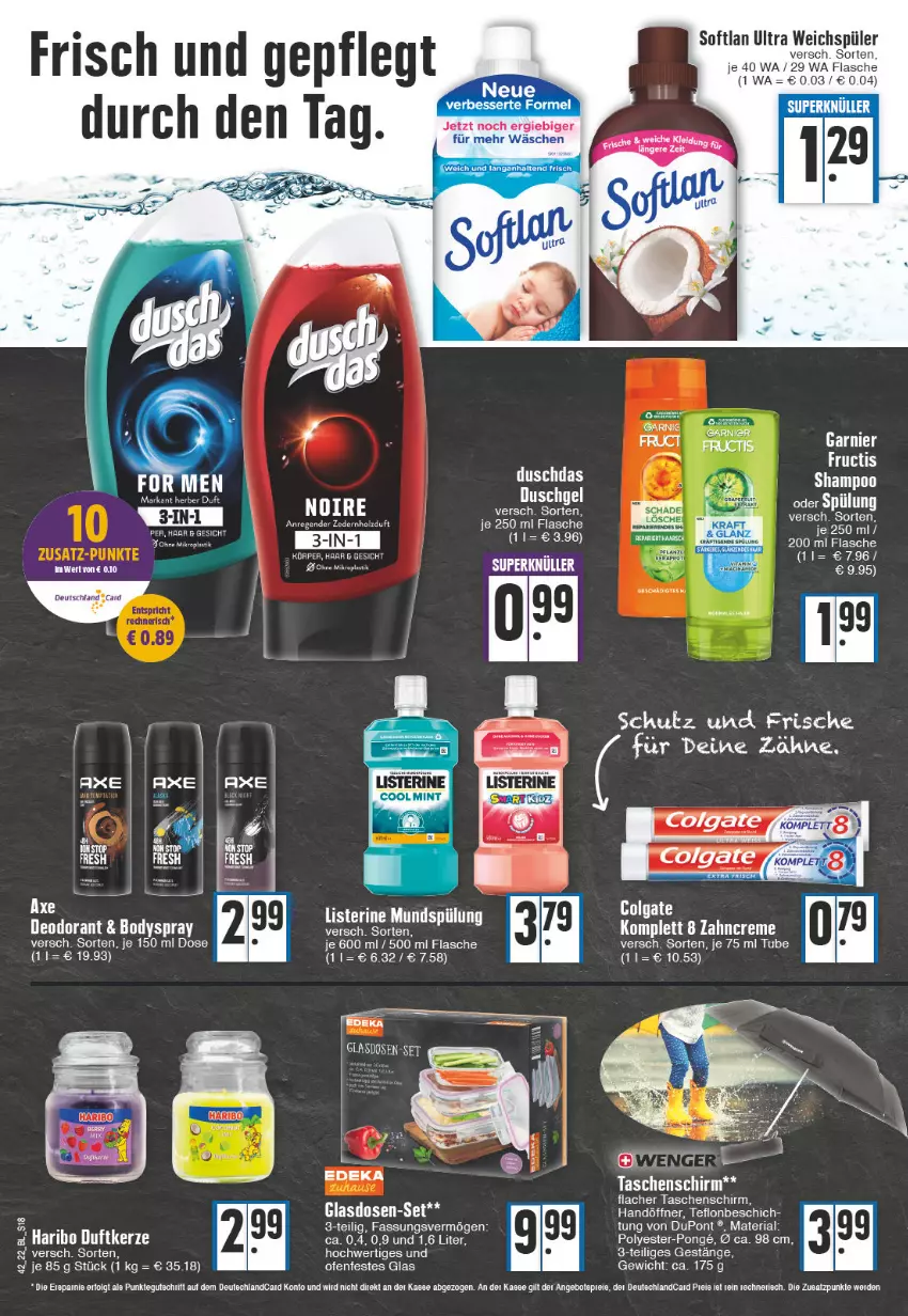 Aktueller Prospekt Edeka - Angebote der Woche - von 17.10 bis 22.10.2022 - strona 18 - produkty: angebot, angebote, axe, body, bodyspray, colgate, creme, deo, deodorant, elle, flasche, fructis, garnier, Holz, LG, Ofen, Ria, Softlan, Tasche, taschen, tee, Ti, uhu, zahncreme