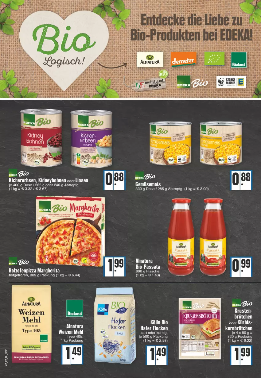 Aktueller Prospekt Edeka - Angebote der Woche - von 17.10 bis 22.10.2022 - strona 2 - produkty: brötchen, gemüsemais, hafer, Holz, mac, mais, margherita, mehl, natur, natura, Ofen, pizza, tee, Ti, type 405