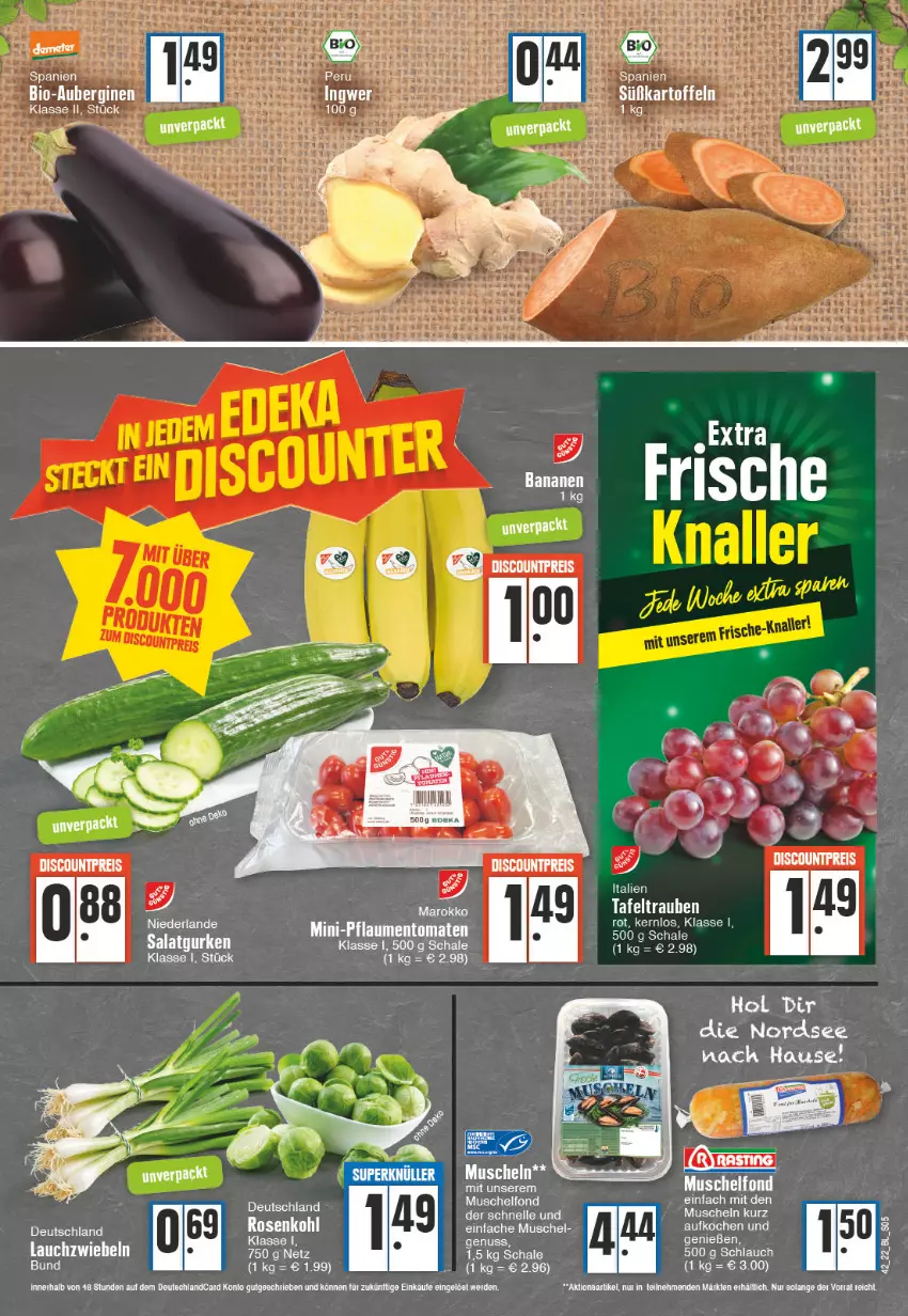 Aktueller Prospekt Edeka - Angebote der Woche - von 17.10 bis 22.10.2022 - strona 5 - produkty: aubergine, auberginen, axe, bio, eis, elle, erde, gin, Lauchzwiebel, lauchzwiebeln, Muscheln, Nordsee, nuss, pflaume, pflaumen, Schal, Schale, Ti, tomate, tomaten, uhr, ZTE, zwiebel, zwiebeln