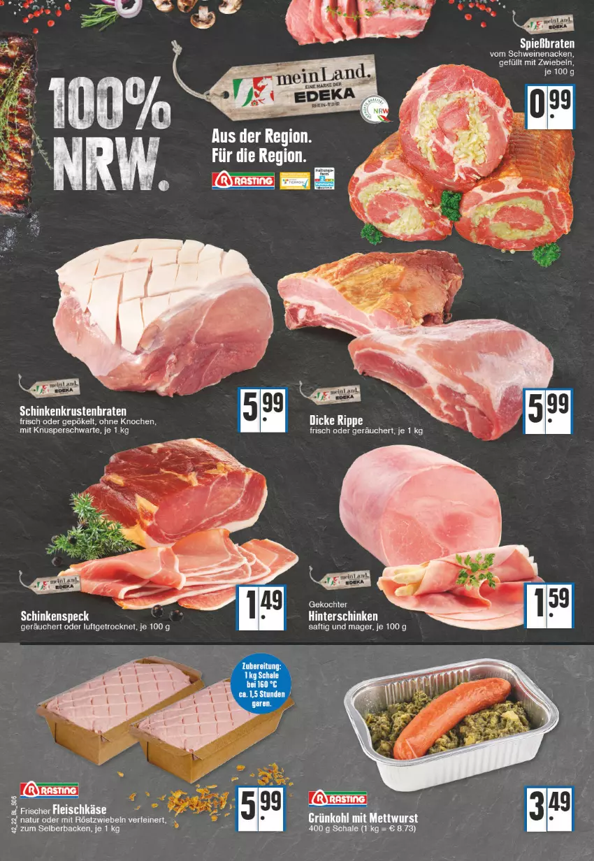 Aktueller Prospekt Edeka - Angebote der Woche - von 17.10 bis 22.10.2022 - strona 6 - produkty: asti, braten, eis, hinterschinken, Käse, mit zwiebeln, saft, Schal, Schale, schinken, schwein, schweine, schweinenacken, Ti, vom schweinenacken, wein, weine, zwiebel, zwiebeln