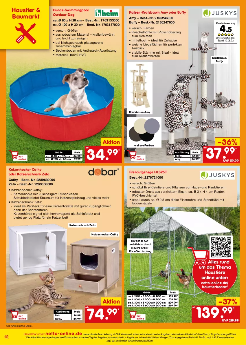 Aktueller Prospekt Netto Marken-Discount - Online-Angebote Juli - von 01.07 bis 31.07.2022 - strona 12 - produkty: Abba, angebot, aust, Bau, bett, Draht, eis, hocker, kissen, Kratzbaum, Liege, ndk, pflanze, pflanzen, Plüsch, pool, Rauch, reis, Ria, Schrank, spielzeug, Stier, Ti, tierbedarf, Tiere, usb, versandkostenfrei, ZTE