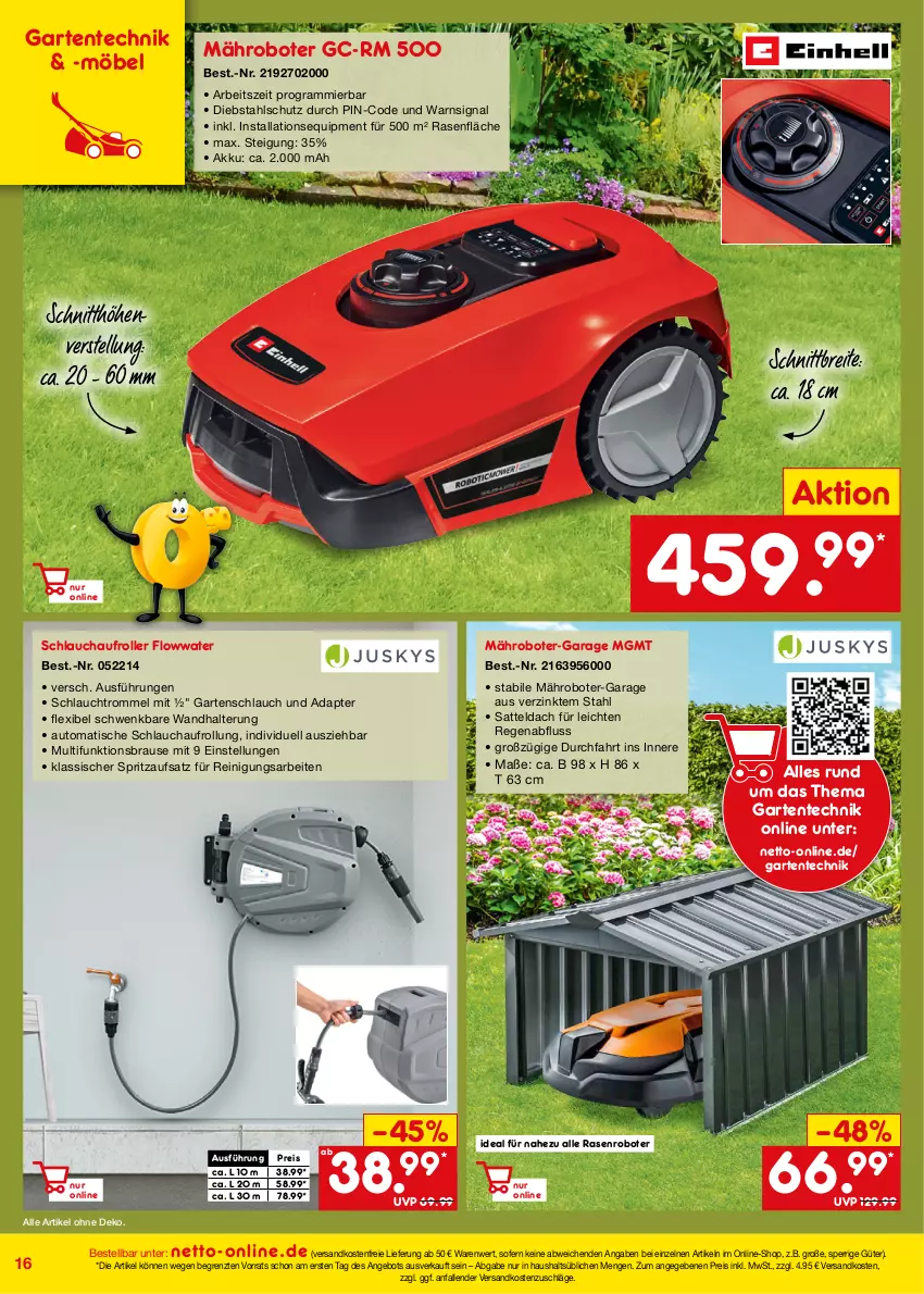 Aktueller Prospekt Netto Marken-Discount - Online-Angebote Juli - von 01.07 bis 31.07.2022 - strona 16 - produkty: adapter, akku, angebot, brause, Brei, eis, ente, Garten, gartenschlauch, mähroboter, möbel, ndk, rasen, Reinigung, reis, Roller, sattel, schlauch, senf, Signal, Ti, tisch, trommel, versandkostenfrei, wandhalterung, ZTE