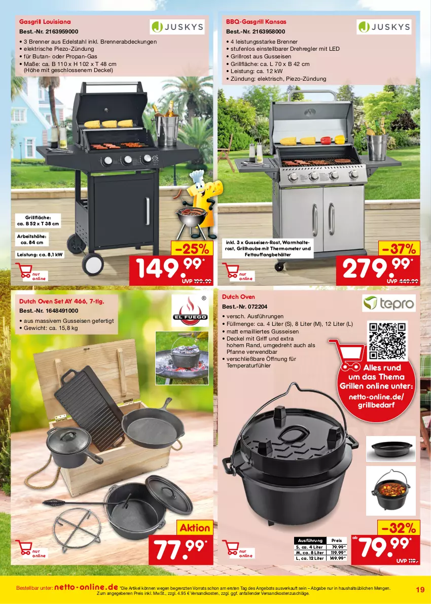 Aktueller Prospekt Netto Marken-Discount - Online-Angebote Juli - von 01.07 bis 31.07.2022 - strona 19 - produkty: angebot, Behälter, decke, Deckel, edelstahl, eis, gasgrill, grill, grillfläche, grillrost, LG, mit thermometer, ndk, pfanne, piezo-zündung, reis, rwe, thermometer, Ti, ZTE