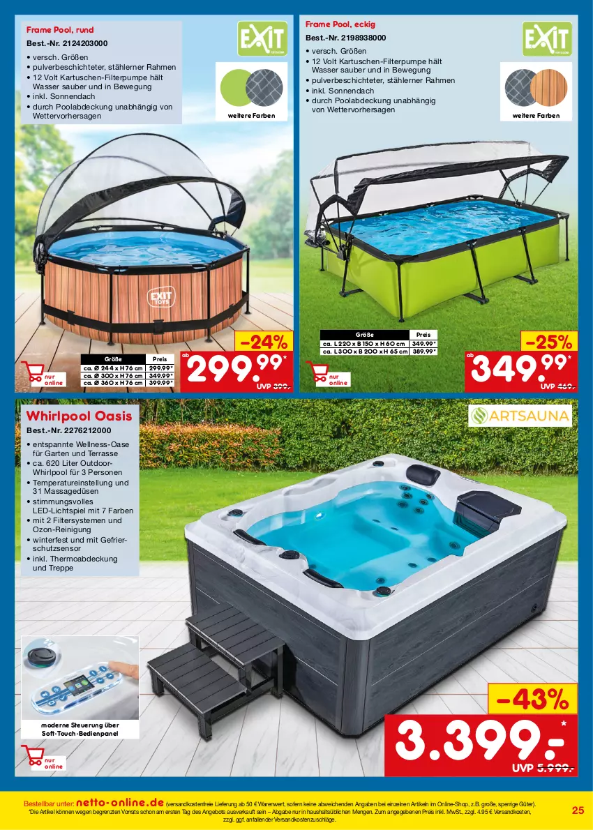 Aktueller Prospekt Netto Marken-Discount - Online-Angebote Juli - von 01.07 bis 31.07.2022 - strona 25 - produkty: angebot, eis, Garten, led-licht, Mode, ndk, pool, Reinigung, reis, Ti, versandkostenfrei, wasser, Whirlpool, ZTE