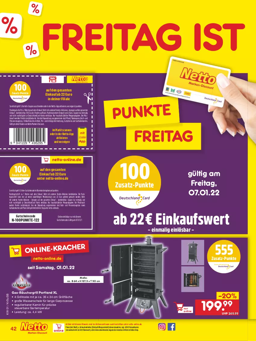 Aktueller Prospekt Netto Marken-Discount - Filial Angebote - von 03.01 bis 08.01.2022 - strona 42 - produkty: buch, coupon, deutschlandcard, discount, eduscho, eis, erde, grill, grillfläche, grillrost, guthabenkarte, gutschein, gutscheine, Kamin, korb, mac, marken-discount, milch, ndk, Rauch, reis, Schal, Schale, Tchibo, Ti, usb, versandkostenfrei, wasser