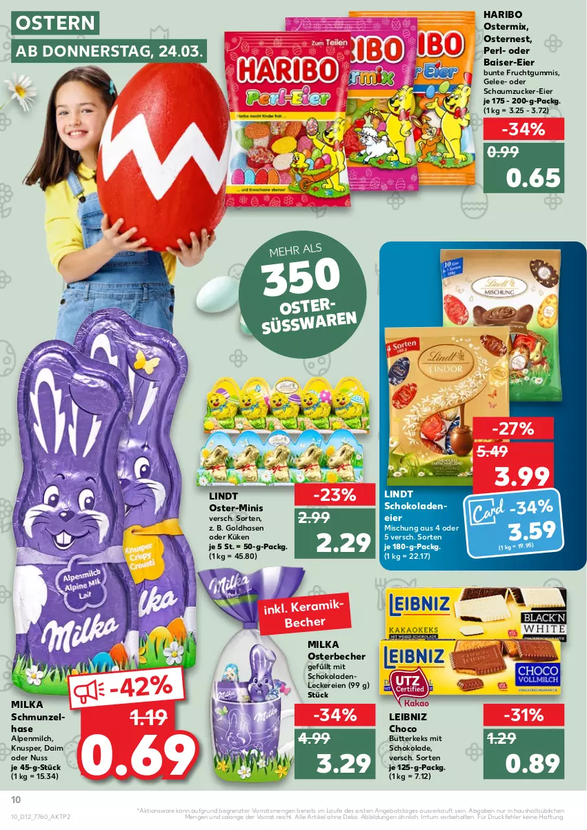 Aktueller Prospekt Kaufland - von 24.03 bis 30.03.2022 - strona 10 - produkty: alpenmilch, angebot, Becher, butter, butterkeks, daim, eier, frucht, fruchtgummi, fruchtgummis, gelee, haribo, keks, leibniz, lindt, milch, milka, nuss, Schaumzucker, schoko, schokolade, schokoladen, Ti, ZTE, zucker