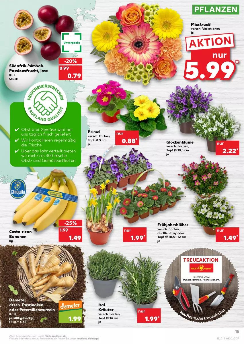 Aktueller Prospekt Kaufland - von 24.03 bis 30.03.2022 - strona 15 - produkty: angebot, angebote, asti, banane, bananen, blume, frucht, kräuter, obst, Obst und Gemüse, passionsfrucht, petersilie, pflanze, pflanzen, Ria, sim, simba, Ti, topf, trolli, und gemüse