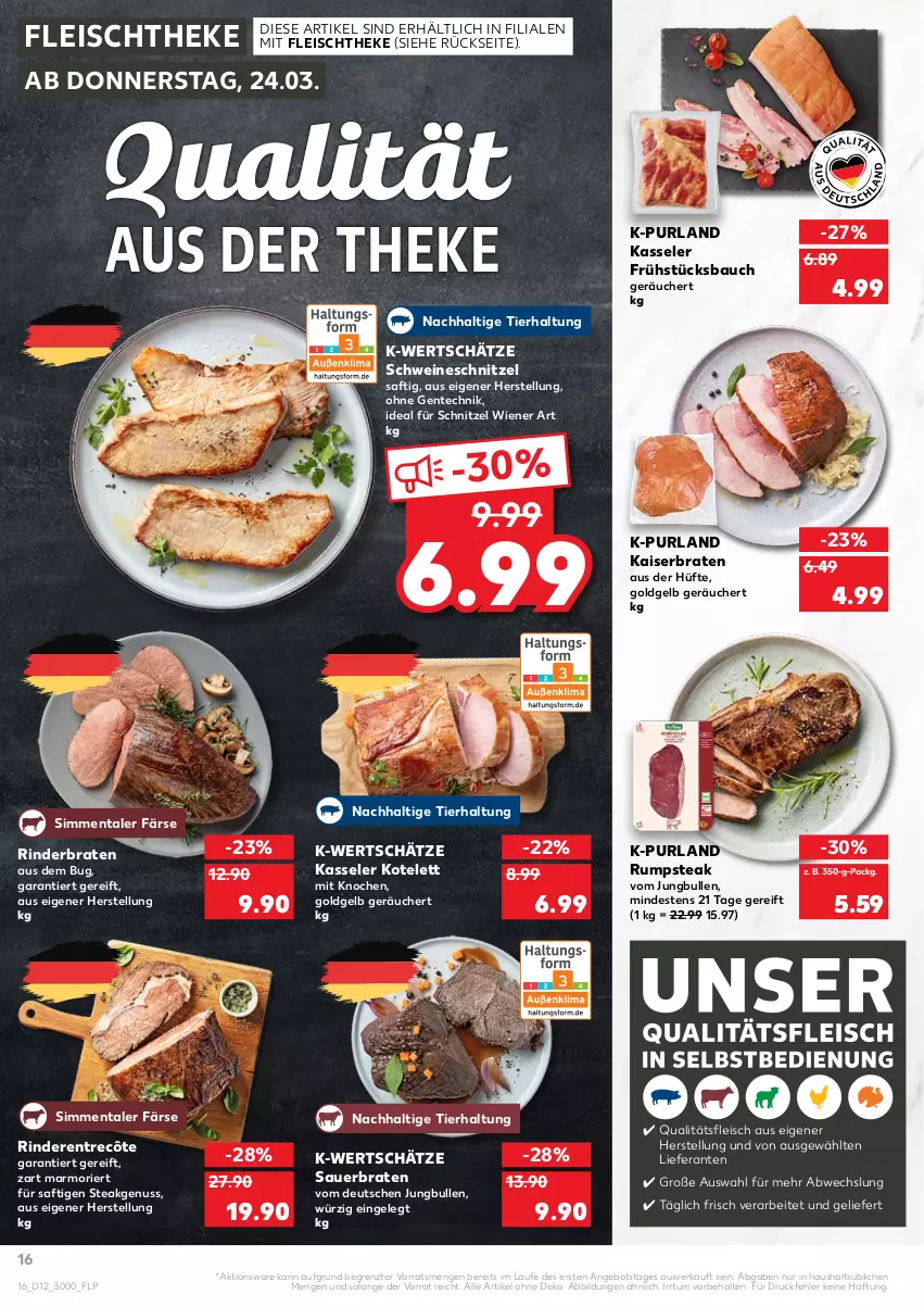 Aktueller Prospekt Kaufland - von 24.03 bis 30.03.2022 - strona 16 - produkty: angebot, auer, Bau, braten, eis, ente, entrecôte, fleisch, jungbullen, Kaiser, kasseler, kotelett, nuss, purland, rind, rinder, rinderbraten, rum, rumpsteak, saft, schnitzel, schwein, schweine, schweineschnitzel, sim, steak, Ti, wein, weine, wiener, ZTE