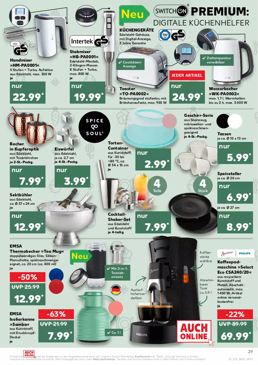 Aktueller Prospekt Kaufland - von 24.03 bis 30.03.2022 - strona 29 - produkty: angebot, angebote, auto, Becher, brötchen, brötchenaufsatz, cocktail, cocktails, Cocktailshaker, Container, decke, Deckel, edelstahl, eis, eiswürfel, elle, emsa, geschirr, handmixer, isolierkanne, kaffee, Kocher, küche, Küchen, Küchenhelfer, messer, mikrowelle, Mixer, ndk, Schal, schuhe, sekt, shake, Speiseteller, spülmaschinen, stabmixer, tasse, tee, teller, Ti, toast, toaster, torte, versandkostenfrei, wasser, wasserkocher, würfel