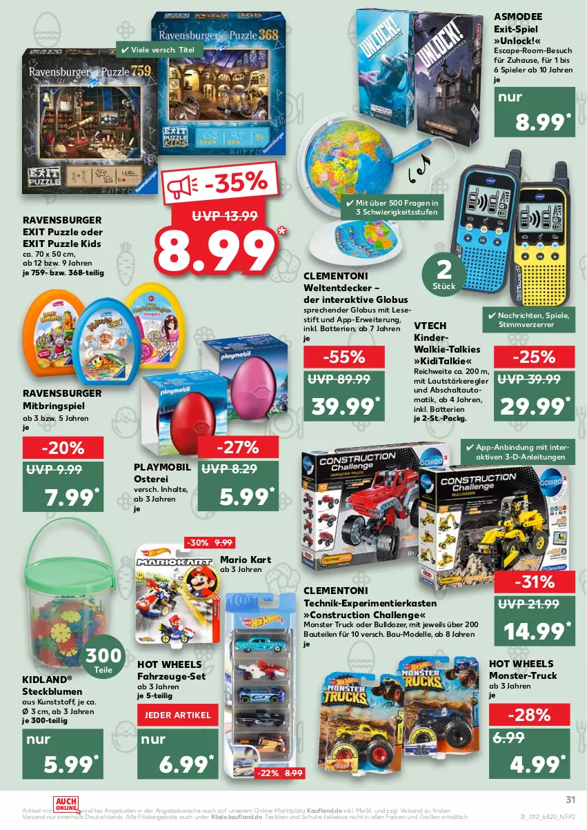 Aktueller Prospekt Kaufland - von 24.03 bis 30.03.2022 - strona 31 - produkty: angebot, angebote, auto, batterie, batterien, Bau, blume, blumen, burger, Cap, decke, dell, eis, elle, Hot Wheels, Kinder, Mode, monster, Monster Truck, playmobil, Puzzle, ravensburger, ring, rwe, Schal, schuhe, Spiele, Ti