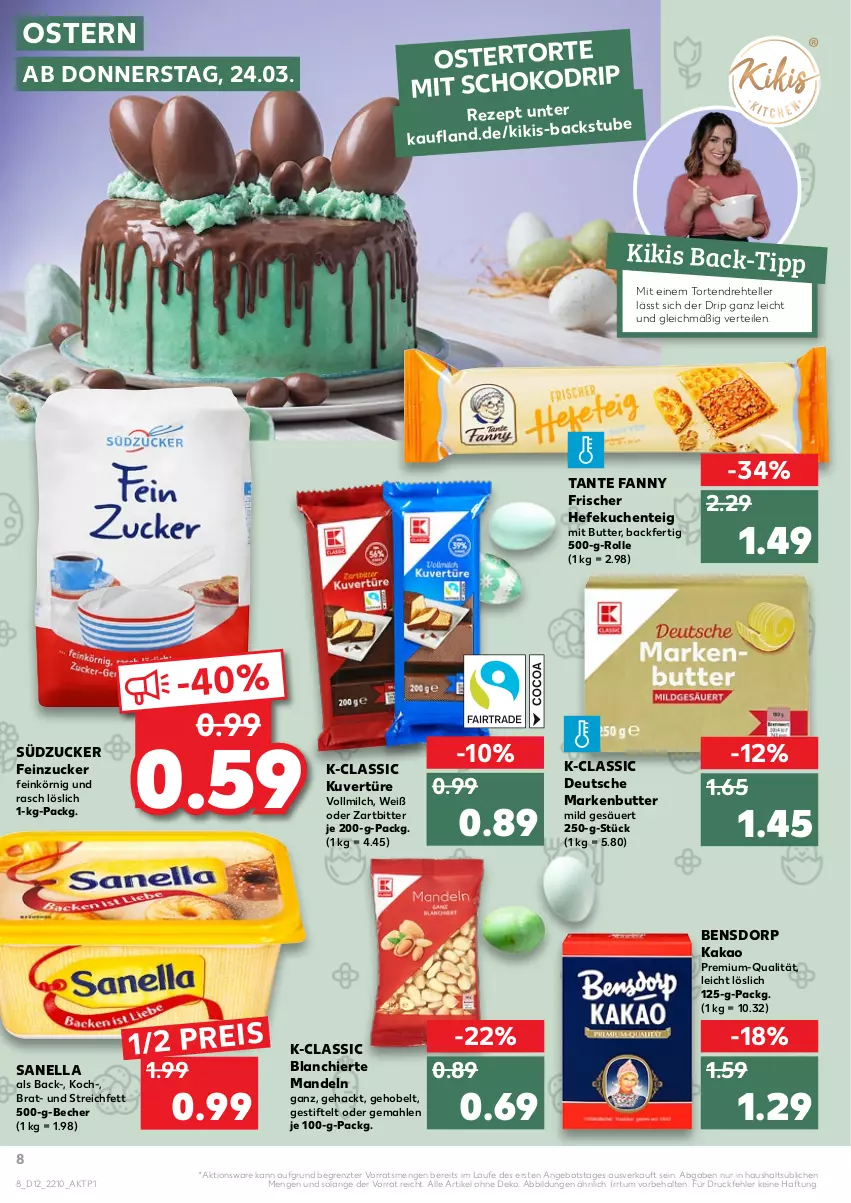 Aktueller Prospekt Kaufland - von 24.03 bis 30.03.2022 - strona 8 - produkty: angebot, Becher, butter, eis, elle, ente, Hefe, kakao, kuchen, mandel, mandeln, markenbutter, milch, reis, rezept, schoko, stifte, stube, südzucker, tante fanny, teller, Ti, torte, vollmilch, ZTE, zucker