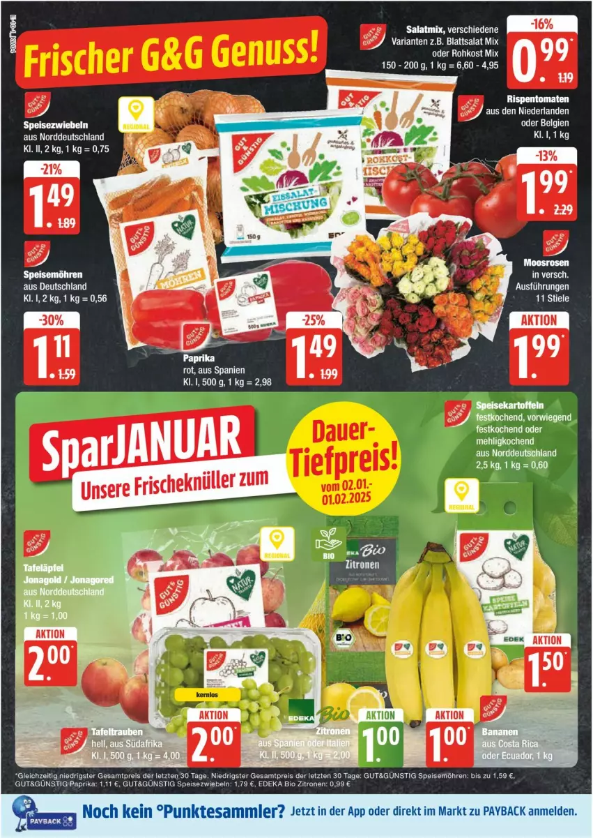 Aktueller Prospekt Edeka - Prospekte - von 20.01 bis 25.01.2025 - strona 10 - produkty: bio, deka, edeka bio, eis, LG, mehl, möhren, paprika, reis, rispentomaten, rosen, salat, Salatmix, speisemöhren, Speisezwiebeln, Ti, tomate, tomaten, zitrone, zitronen, ZTE, zwiebel, zwiebeln