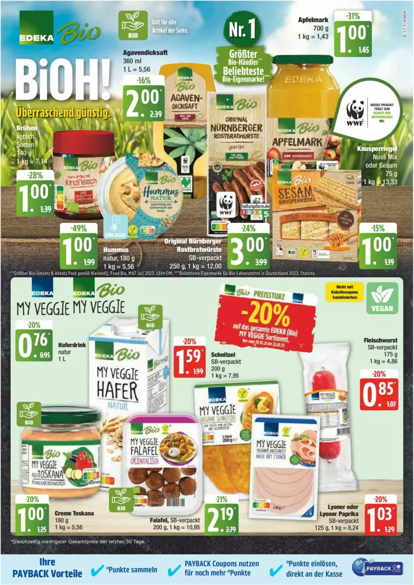 Aktueller Prospekt Edeka - Prospekte - von 20.01 bis 25.01.2025 - strona 17 - produkty: apfel, coupon, coupons, deka, eis, Falafel, LG, natur, payback, reis, reiss, schnitzel, Ti, veggie, Yo, ZTE