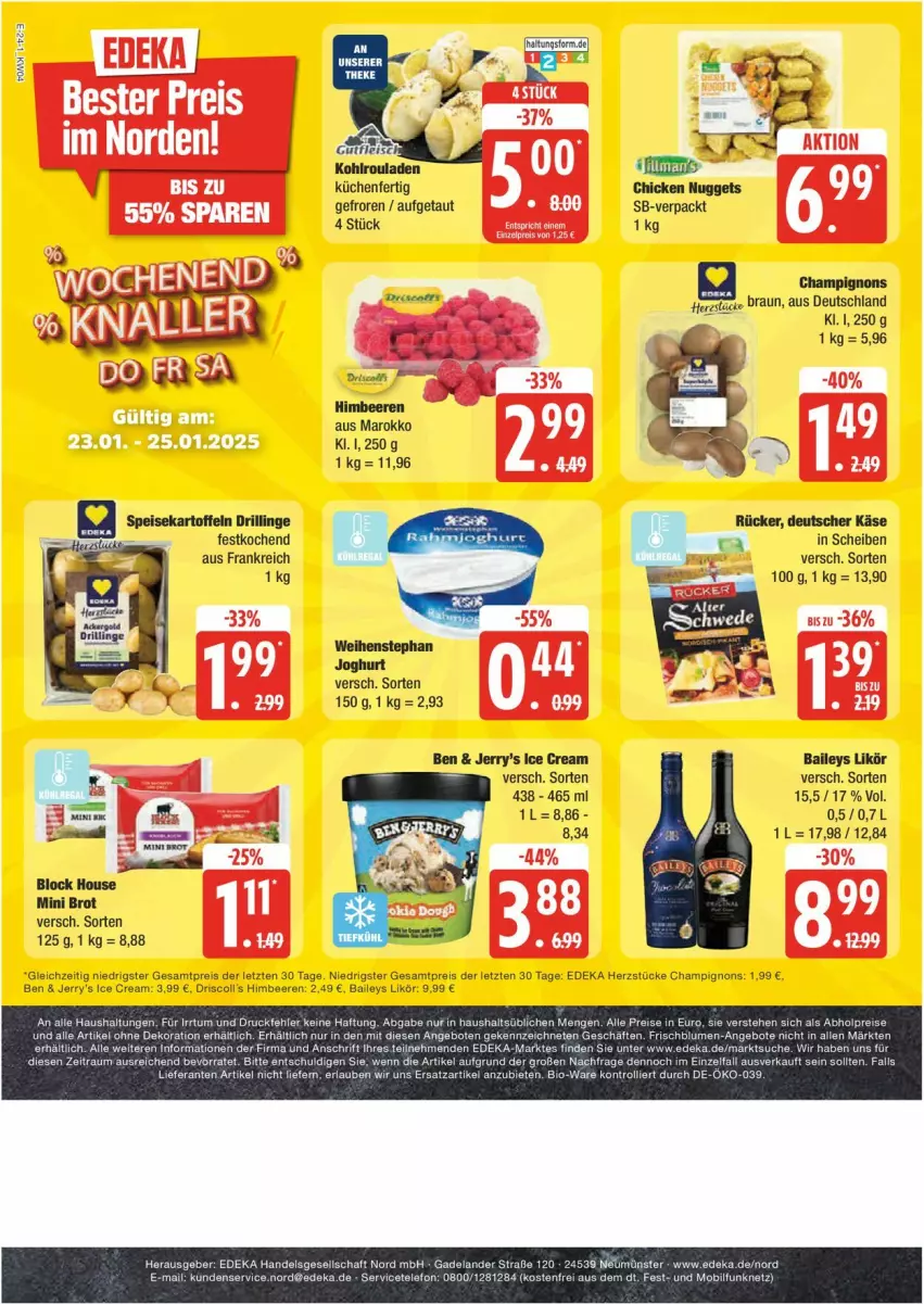 Aktueller Prospekt Edeka - Prospekte - von 20.01 bis 25.01.2025 - strona 24 - produkty: baileys, beere, beeren, braun, brot, champignon, champignons, deka, eis, himbeer, himbeere, himbeeren, joghur, joghurt, Kohlrouladen, küche, Küchen, likör, reis, rouladen, Ti, weihenstephan, ZTE