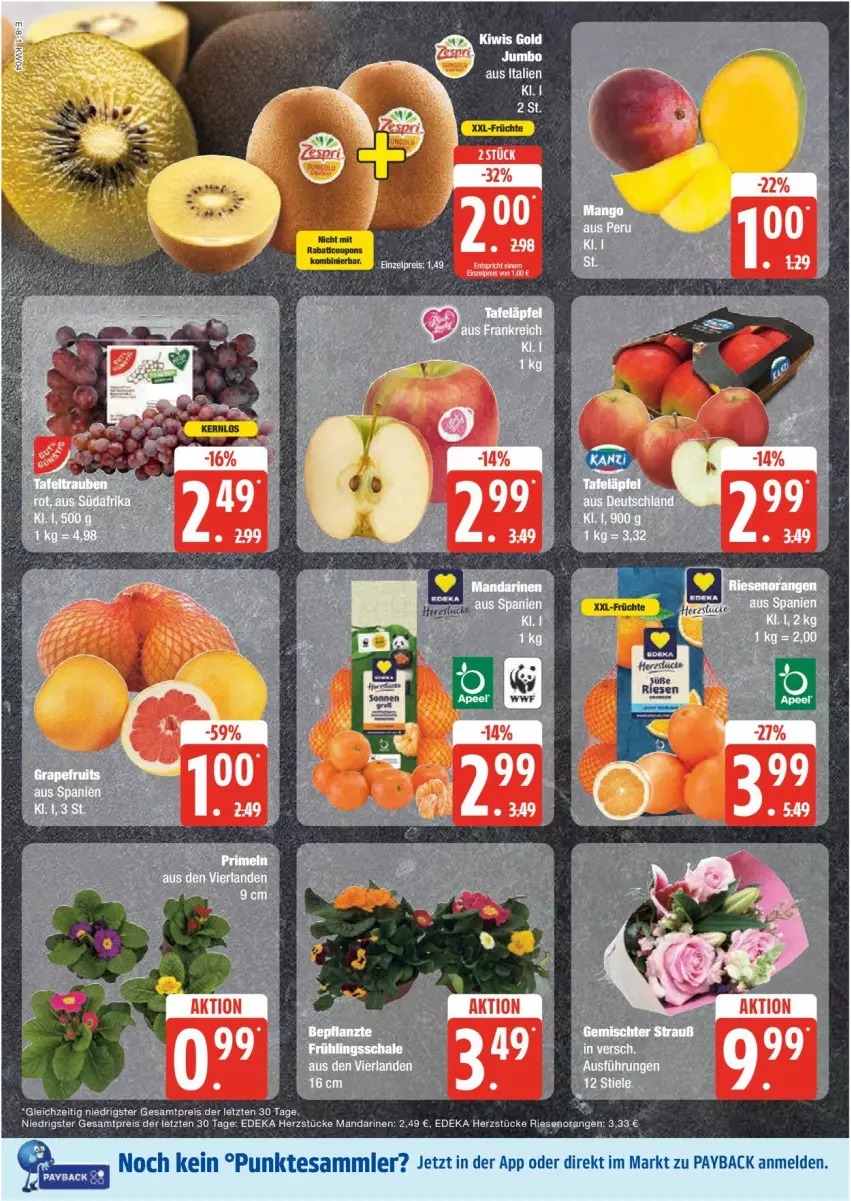 Aktueller Prospekt Edeka - Prospekte - von 20.01 bis 25.01.2025 - strona 8 - produkty: deka, eis, kiwi, mandarine, mandarinen, payback, reis, tesa, Ti, ZTE