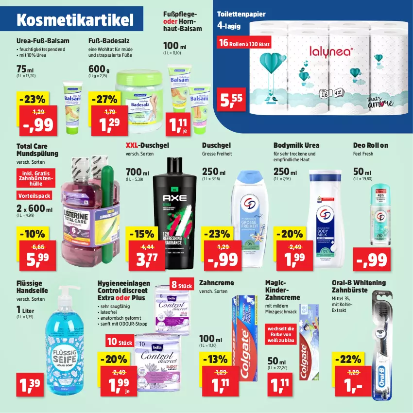 Aktueller Prospekt Thomas Philipps - von 29.04 bis 04.05.2024 - strona 29 - produkty: Bad, balsam, body, Bodymilk, bürste, bürsten, creme, deo, Discreet, duschgel, Handseife, Kinder, kosmetik, mac, mundspülung, oral-b, papier, salz, Seife, spülung, Ti, toilettenpapier, total care, zahnbürste, zahnbürsten, zahncreme