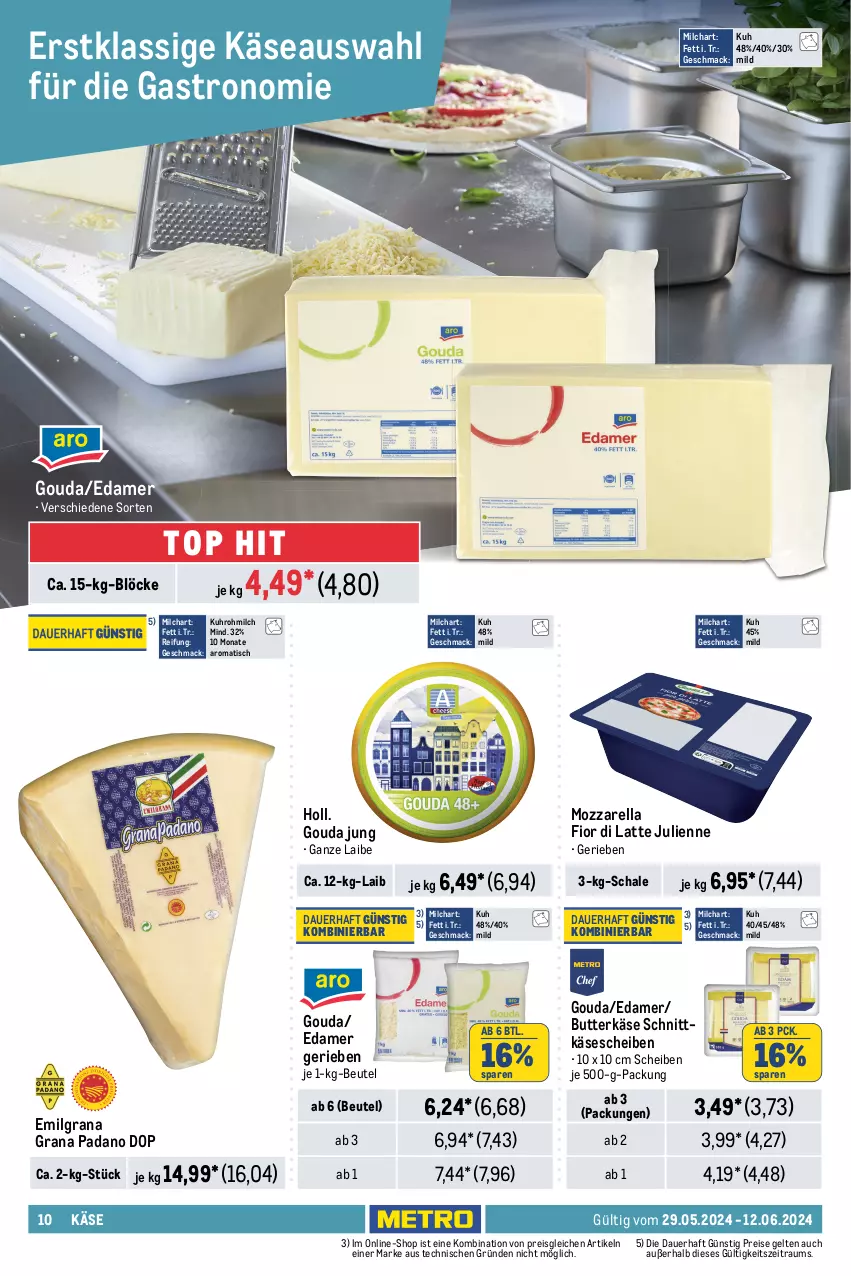 Aktueller Prospekt Metro - GastroJournal - von 29.05 bis 12.06.2024 - strona 10 - produkty: auer, beutel, braun, butter, butterkäse, creme, edamer, eier, eierspätzle, eimer, eis, feinkost, flasche, gin, gouda, gouda jung, grana, grana padano, Käse, käsescheiben, Kraut, krautsalat, latte, LG, mac, milch, molkereiprodukte, mozzarella, padano, pflanze, pflanzen, Pflanzenfett, quark, rama, rama cremefine, Rana, reis, rel, sahne, salat, Schal, Schale, schnittkäse, schnittkäsescheiben, sour cream, speisequark, Ti, tisch, uhr