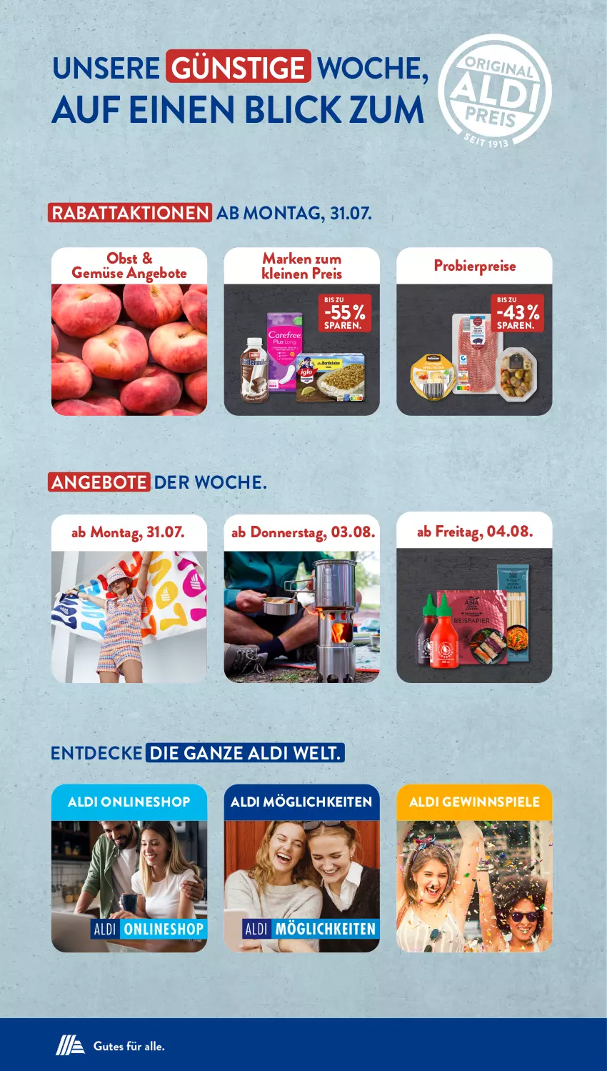 Aktueller Prospekt AldiSud - NÄCHSTE WOCHE - von 31.07 bis 05.08.2023 - strona 2 - produkty: aldi, angebot, angebote, bier, decke, eis, gewinnspiel, leine, obst, reis, Spiele, Ti