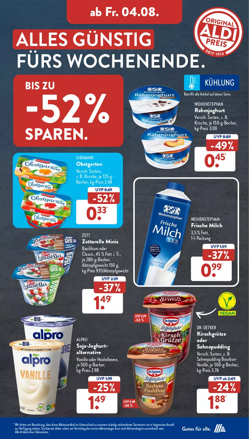 Aktueller Prospekt AldiSud - NÄCHSTE WOCHE - von 31.07 bis 05.08.2023 - strona 27 - produkty: alle artikel ohne dekoration, alpro, basilikum, Becher, beere, bourbon, bourbonvanille, dekoration, Dr. Oetker, ehrmann, eis, frische milch, Garten, gin, grütze, heidelbeere, joghur, joghurt, kirsch, kirsche, Kirschgrütze, milch, obst, obstgarten, pudding, rahmjoghurt, reis, rel, sahne, soja, Ti, vanille, weihenstephan, zott, zottarella, zottarella minis, ZTE