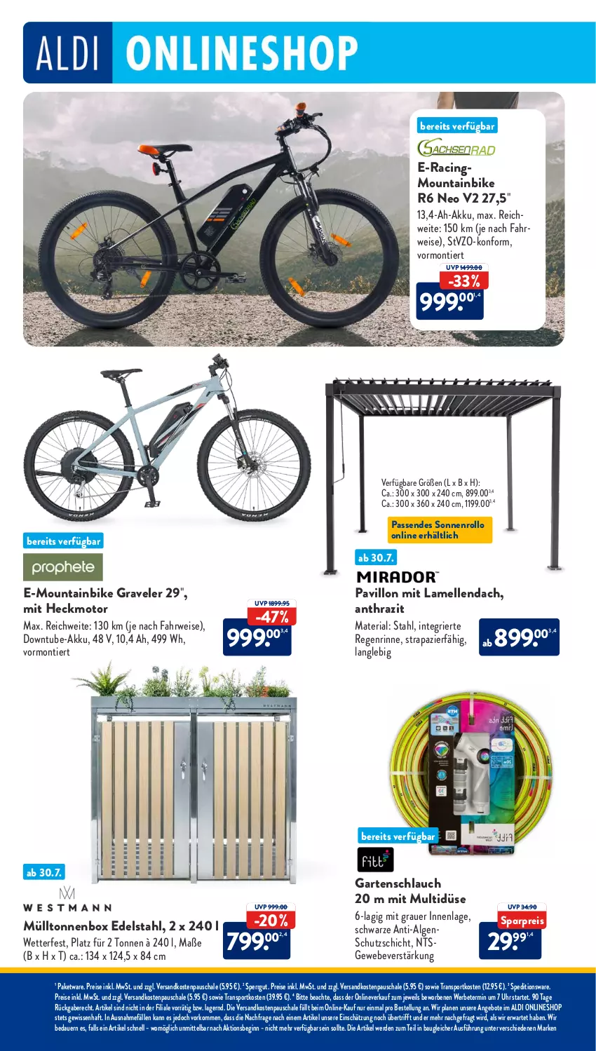 Aktueller Prospekt AldiSud - NÄCHSTE WOCHE - von 31.07 bis 05.08.2023 - strona 43 - produkty: akku, aldi, angebot, angebote, auer, Bau, cin, edelstahl, eis, elle, erde, Garten, gartenschlauch, gin, LG, Mountainbike, ndk, pavillon, reis, Ria, rwe, Schal, Schale, schlauch, Sport, Ti, uhr