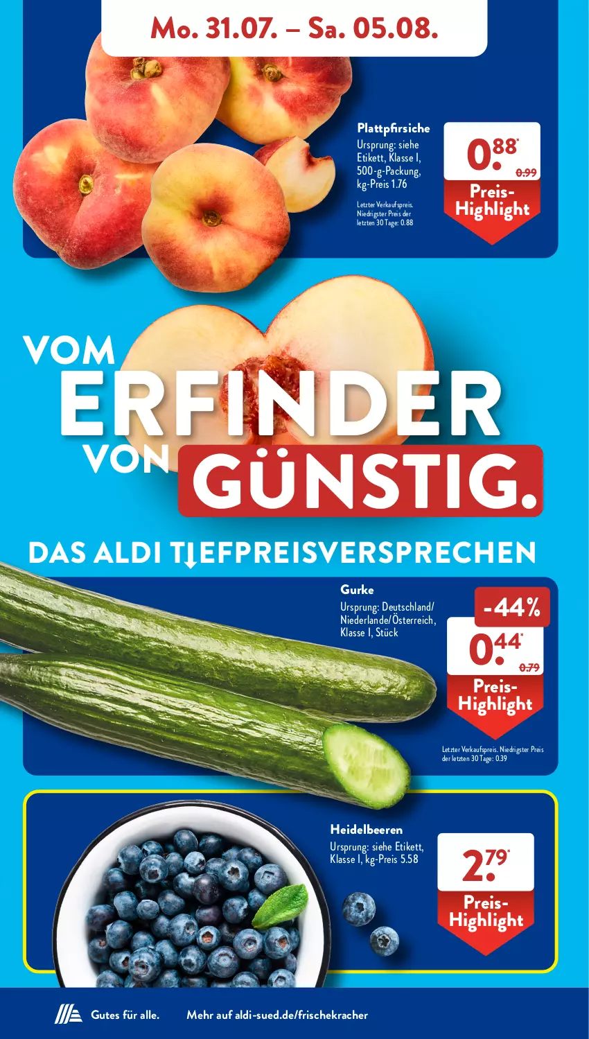 Aktueller Prospekt AldiSud - NÄCHSTE WOCHE - von 31.07 bis 05.08.2023 - strona 6 - produkty: aldi, beere, beeren, eis, gurke, heidelbeere, heidelbeeren, kracher, pfirsich, pfirsiche, plattpfirsiche, reis, Ti, ZTE