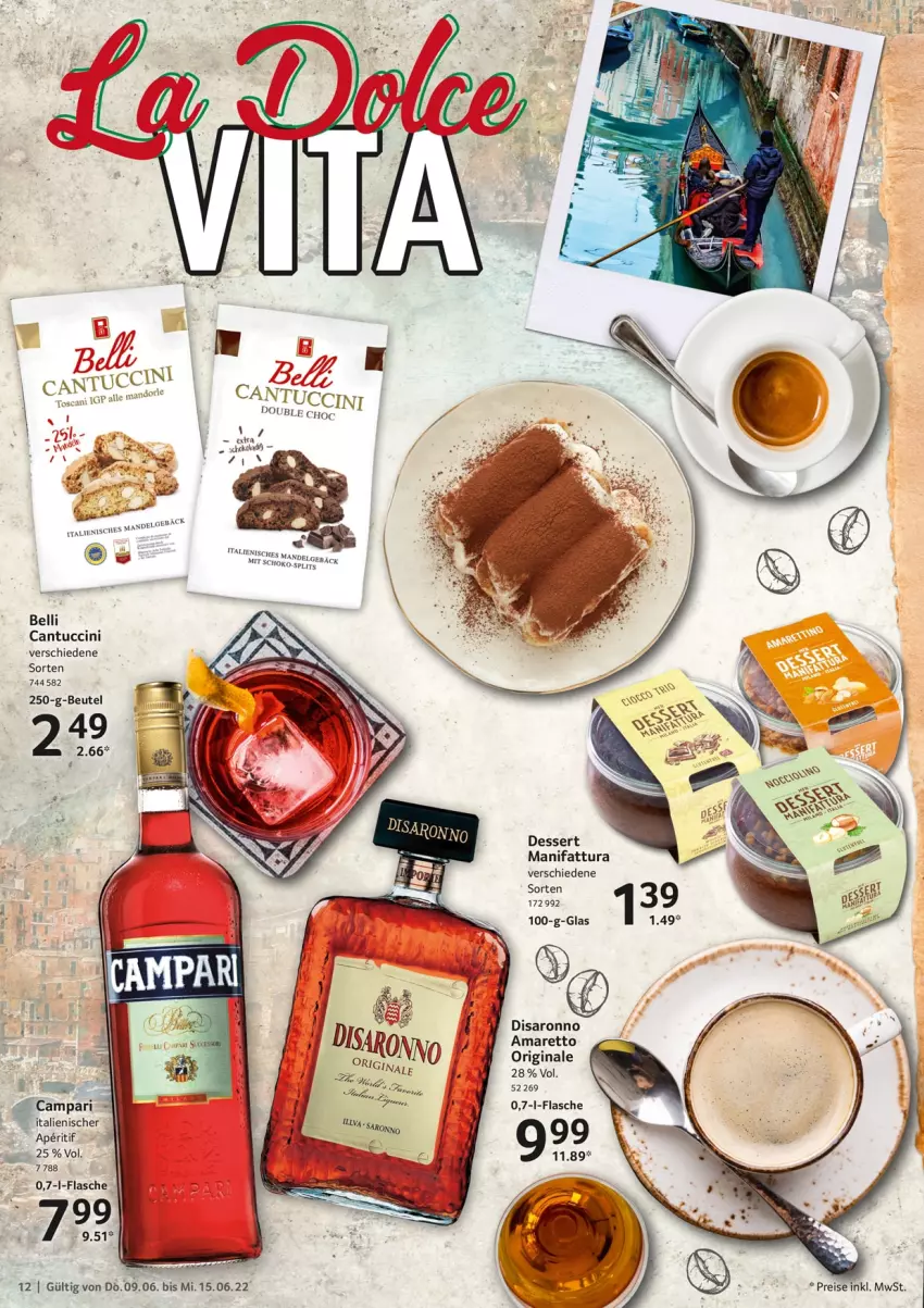 Aktueller Prospekt Selgros - Food - von 09.06 bis 15.06.2022 - strona 12 - produkty: Amaretto, aperitif, beutel, campari, cantuccini, cin, dessert, eis, flasche, gin, LG, reis, saro, Ti, tuc