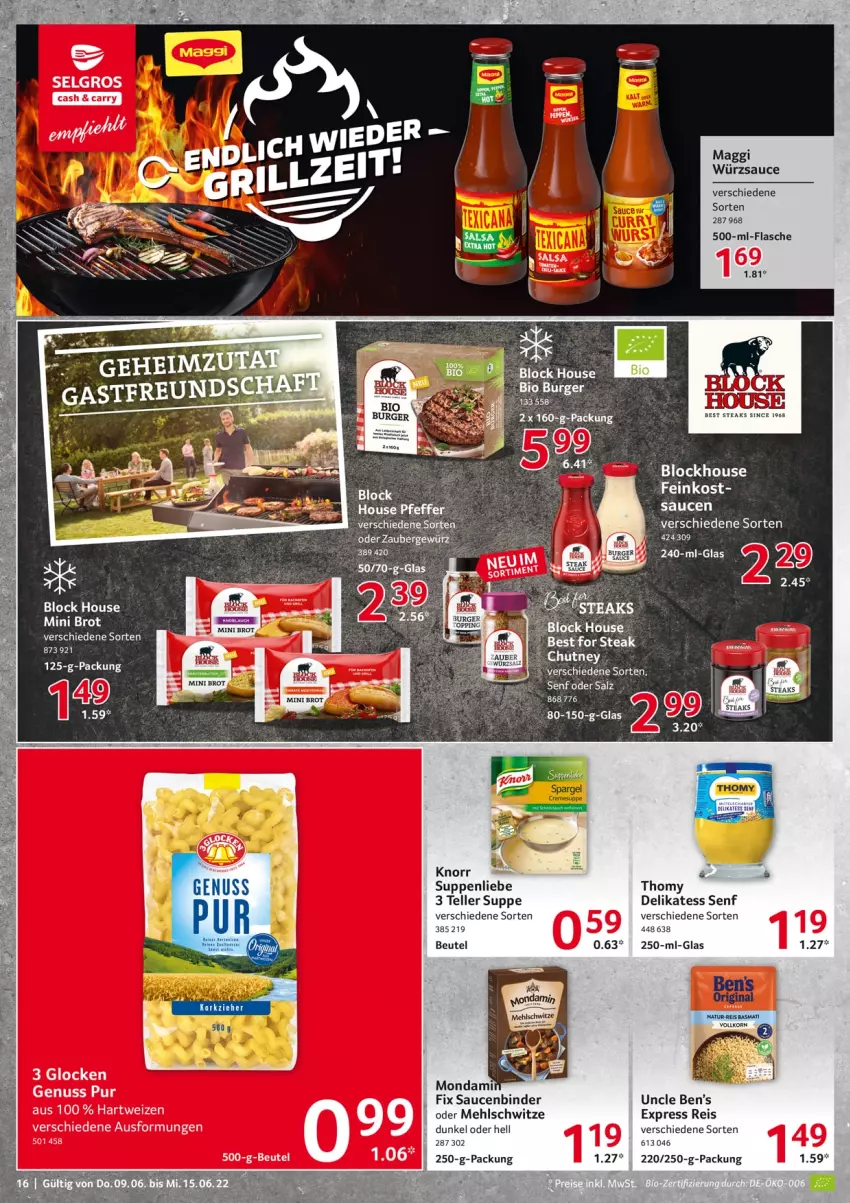 Aktueller Prospekt Selgros - Food - von 09.06 bis 15.06.2022 - strona 16 - produkty: basmati, beutel, bio, brot, delikatess senf, eis, elle, feinkost, gewürz, hartweizen, korn, LG, maggi, mehl, natur, natur-reis, nuss, pfeffer, reis, sauce, saucen, senf, steak, steaks, suppe, suppen, suppenliebe, tee, teller, thomy, Ti, Uncle Ben’s, würzsauce