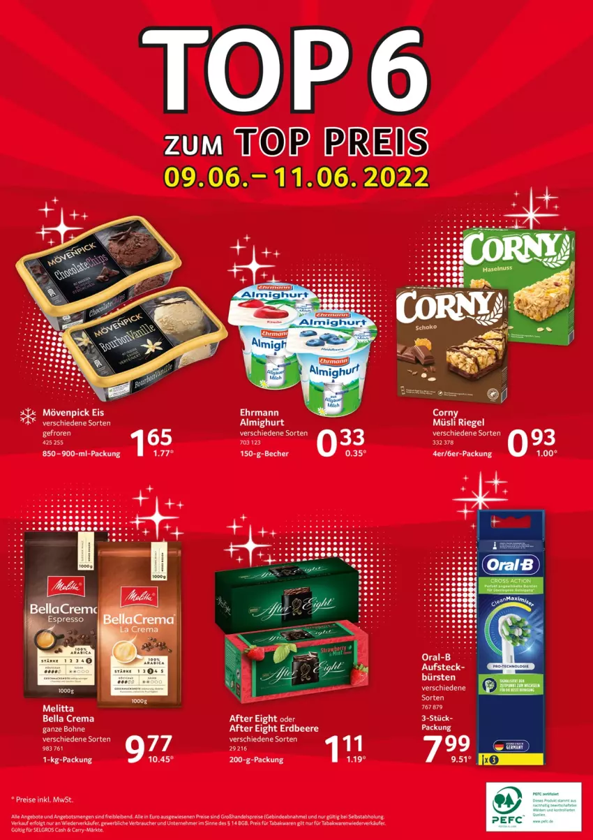 Aktueller Prospekt Selgros - Food - von 09.06 bis 15.06.2022 - strona 24 - produkty: angebot, angebote, Becher, bella crema, bohne, ehrmann, eis, LG, mövenpick, mövenpick eis, müsli, oral-b, Rauch, reis, riegel, Ti