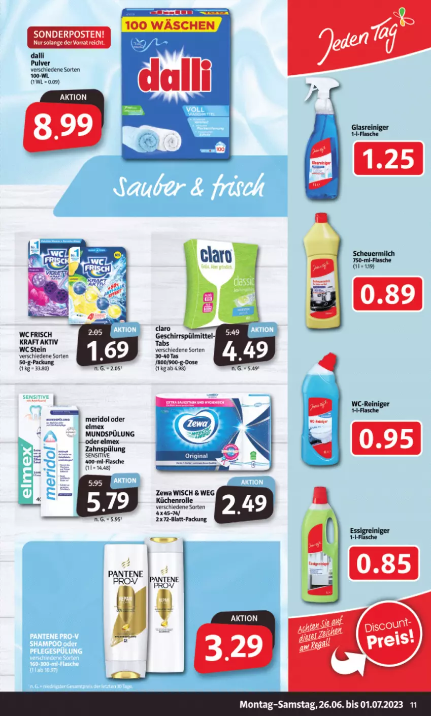 Aktueller Prospekt Markant - Prospekte - von 26.06 bis 01.07.2023 - strona 11 - produkty: dalli, elmex, flasche, Heu, kraft, küche, Küchen, küchenrolle, meridol, milch, mundspülung, scheuermilch, sonderposten, spülung, Ti, wc frisch, WC Frisch Kraft Aktiv, zewa