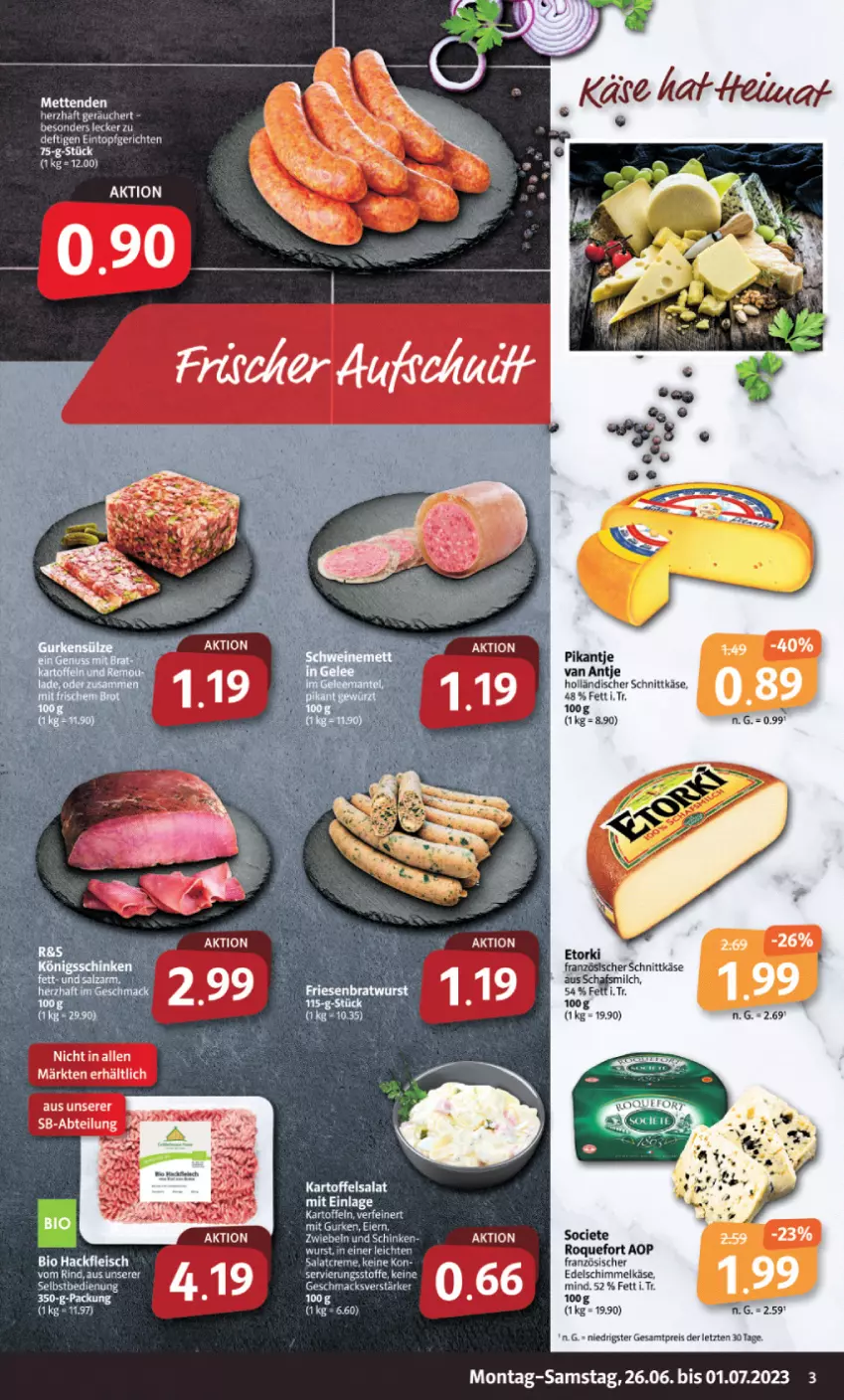 Aktueller Prospekt Markant - Prospekte - von 26.06 bis 01.07.2023 - strona 3 - produkty: bio, eier, eintopf, eis, fleisch, gurke, gurken, hackfleisch, holländischer schnittkäse, kartoffel, kartoffelsalat, Käse, mac, reis, salat, schnittkäse, Ti, topf, wurst, ZTE