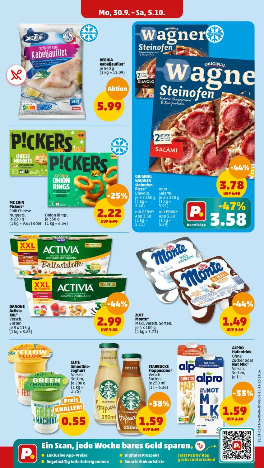 Aktueller Prospekt Penny - Prospekte - von 30.09 bis 05.10.2024 - strona 11 - produkty: alpro, chili, cin, eis, filet, joghur, joghurt, joghurt mild, kabeljaufilet, mac, mam, mc cain, nuggets, ring, rwe, smoothie, starbucks, Ti