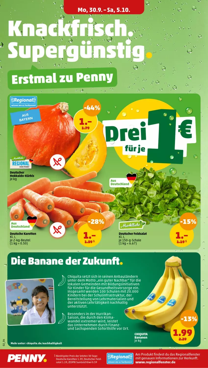 Aktueller Prospekt Penny - Prospekte - von 30.09 bis 05.10.2024 - strona 2 - produkty: banane, bananen, Bau, chiquita, eis, ente, erde, fenster, Gesundheit, karotten, Kinder, reis, Ria, sac, tee, Ti, ZTE