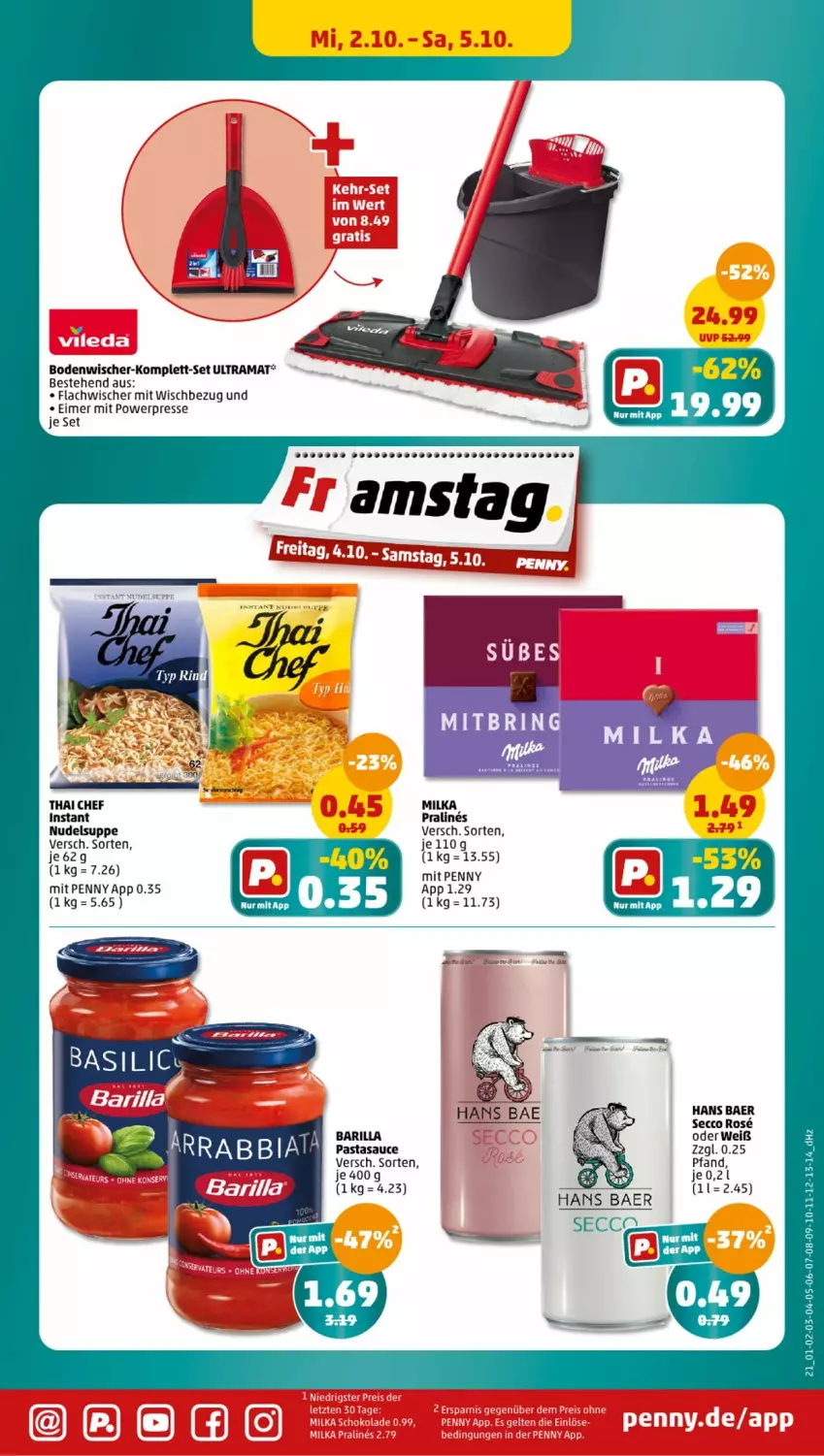 Aktueller Prospekt Penny - Prospekte - von 30.09 bis 05.10.2024 - strona 21 - produkty: barilla, bodenwischer, ecco, eimer, milka, nudel, pasta, rama, ring, sauce, suppe