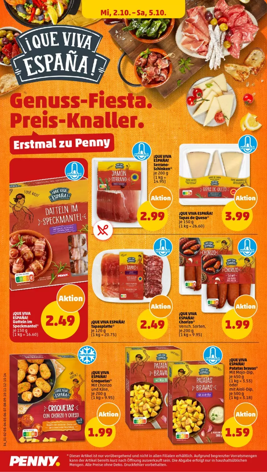 Aktueller Prospekt Penny - Prospekte - von 30.09 bis 05.10.2024 - strona 34 - produkty: chorizo, dip, Käse, latte, LG, schinken, serrano, Tapas, Ti, ZTE