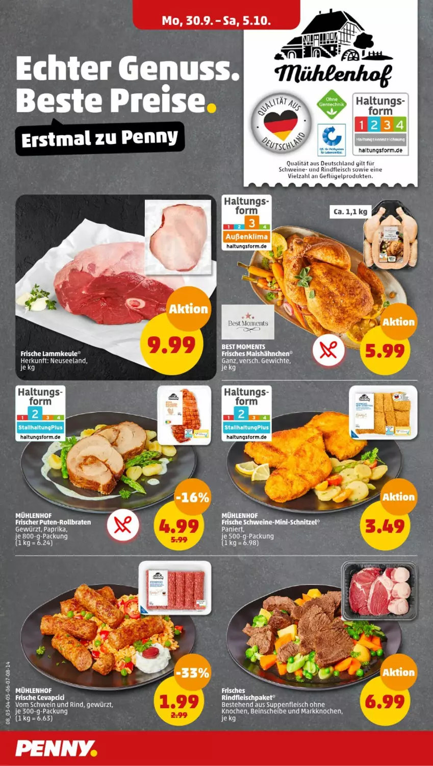 Aktueller Prospekt Penny - Prospekte - von 30.09 bis 05.10.2024 - strona 8 - produkty: braten, eis, Elan, ente, fleisch, Geflügel, gewürz, HP, lamm, lammkeule, mais, pute, rind, rindfleisch, rollbraten, schnitzel, schwein, schwein und rind, schweine, suppe, suppen, suppenfleisch, Ti, vom schwein und rind, wein, weine