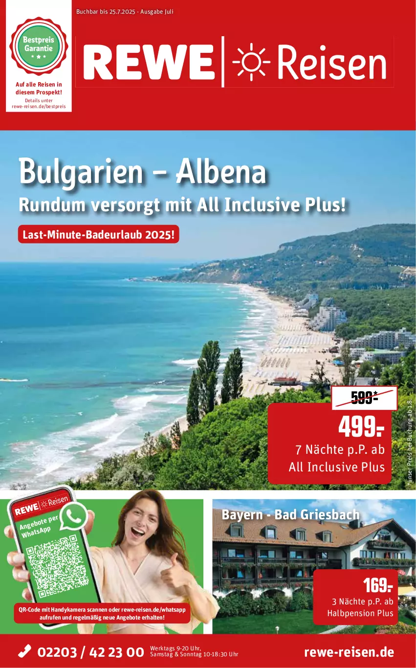Aktueller Prospekt Rewe Reisen - Reiseprospekt - von 27.06 bis 25.07.2025 - strona 1 - produkty: angebot, angebote, Bad, bestpreis, buch, eis, Handy, kamera, LG, reis, uhr
