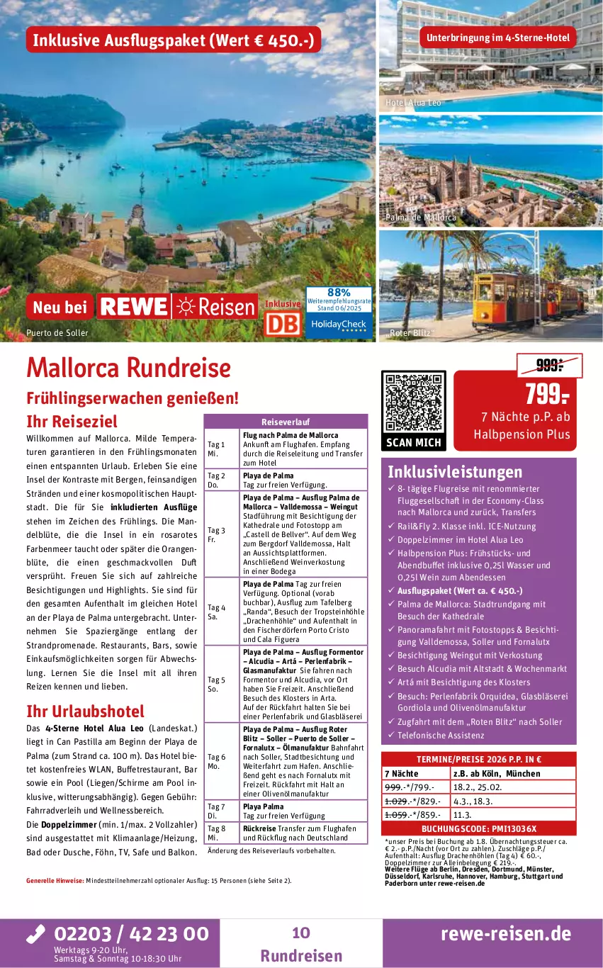 Aktueller Prospekt Rewe Reisen - Reiseprospekt - von 27.06 bis 25.07.2025 - strona 10 - produkty: asti, Bad, Blüte, buch, dusche, eis, elle, Fahrrad, Faktu, fisch, fische, Fischer, gin, inklusivleistungen, Liege, mac, mandel, olive, oliven, olivenöl, orange, orangen, perlen, pool, rama, reis, reiseverlauf, rel, ring, saro, schirme, telefon, Ti, Tiere, tisch, uhr, wasser, wein, wellnessbereich