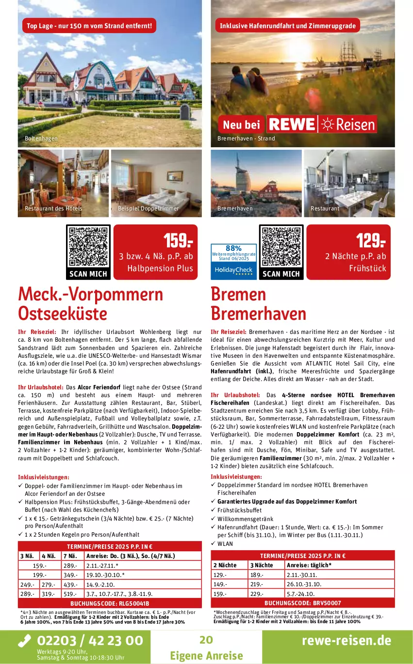 Aktueller Prospekt Rewe Reisen - Reiseprospekt - von 27.06 bis 25.07.2025 - strona 20 - produkty: auer, axe, Bad, ball, bett, buch, Couch, dusche, eis, Fahrrad, fisch, fische, Fischer, früchte, Fußball, getränk, getränke, grill, gutschein, inklusivleistungen, Kinder, küche, Küchen, kurtaxe, LG, meeresfrüchte, Mode, Nordsee, reis, rum, Schere, Ti, uhr, wasser