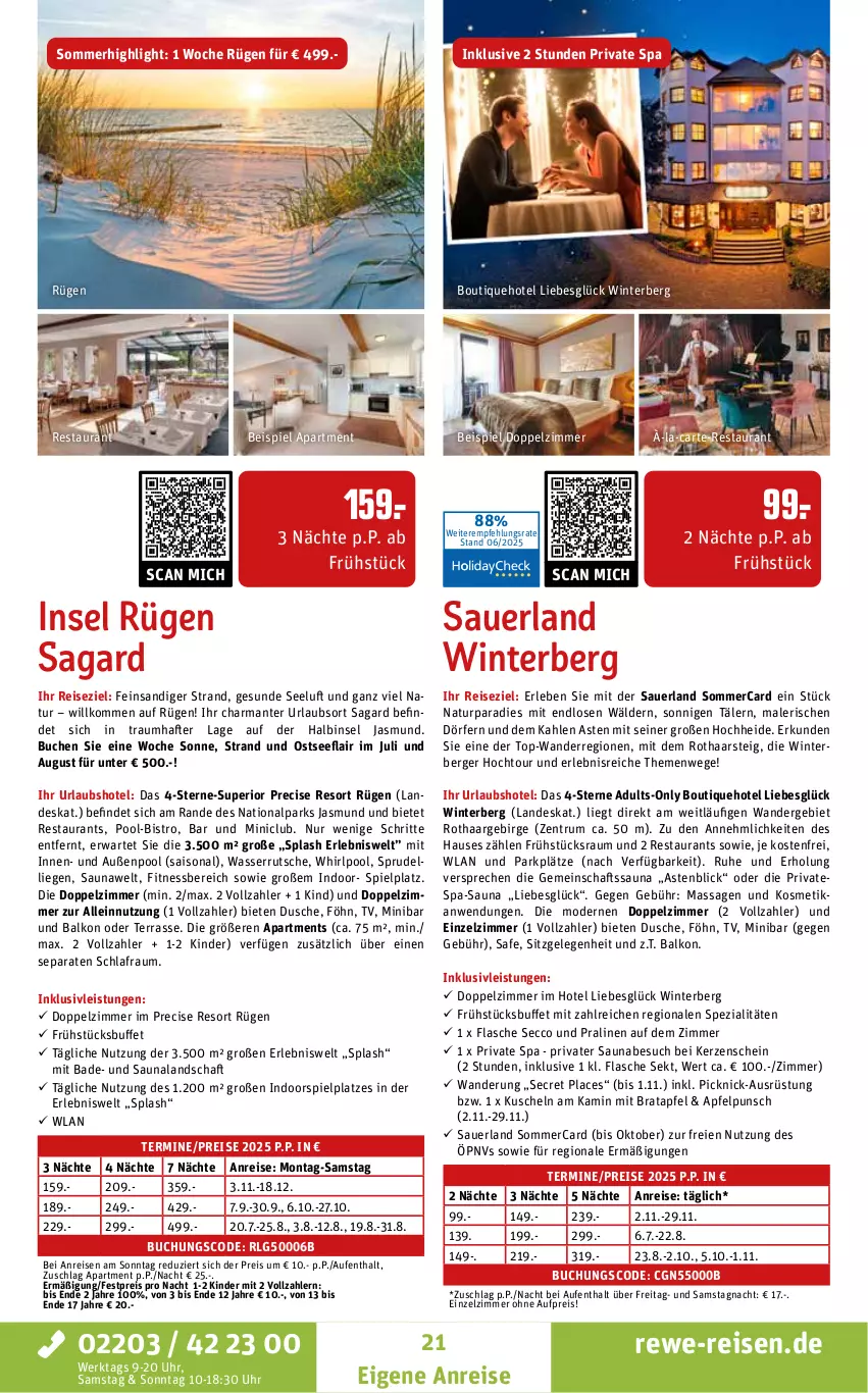 Aktueller Prospekt Rewe Reisen - Reiseprospekt - von 27.06 bis 25.07.2025 - strona 21 - produkty: apfel, auer, Bad, Berger, buch, dell, dusche, ecco, eis, flasche, harman, inklusivleistungen, Kamin, kerze, Kinder, kosmetik, LG, Liege, Mode, natur, pool, pralinen, reis, rum, sekt, Spezi, Sprudel, Ti, uhr, wasser, wasserrutsche, Whirlpool