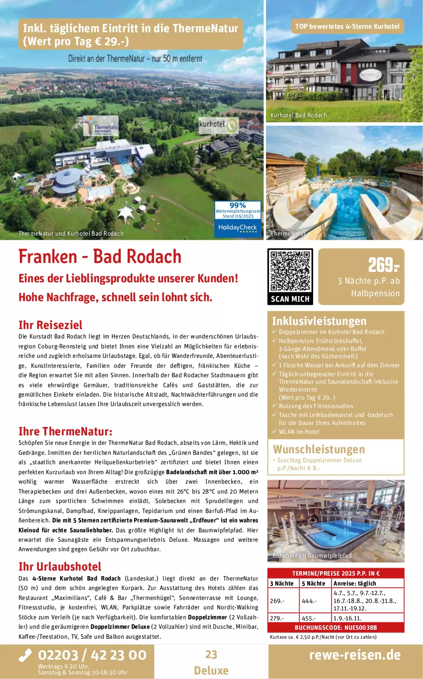 Aktueller Prospekt Rewe Reisen - Reiseprospekt - von 27.06 bis 25.07.2025 - strona 23 - produkty: auer, axe, Bad, Bademantel, badetuch, badetuch für, Bau, buch, dell, dusche, eis, Elan, elle, ente, erde, flasche, inklusivleistungen, kaffee, kneipp, küche, Küchen, kurtaxe, Liege, Lusti, Mantel, natur, naturland, reis, Sport, Sprudel, Tasche, tee, Ti, tuc, uhr, wasser, ZTE