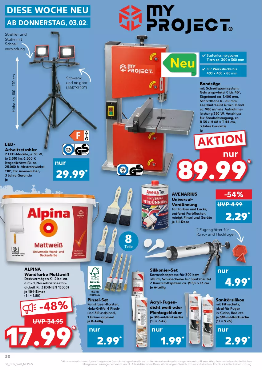 Aktueller Prospekt Kaufland - von 03.02 bis 09.02.2022 - strona 30 - produkty: alpina, angebot, Bad, beutel, brie, eimer, eis, Farben und Lacke, Fugenglätter, gsw, Holz, kleber, küche, lack, Lacke, Pinsel, säge, Ti, tisch, ZTE